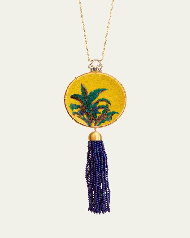 18K Yellow Gold Diamond, Sapphire, and Ceramic Necklace